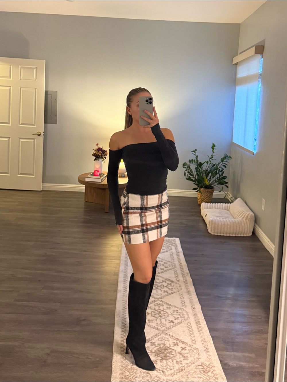 Forever 21 Black, Cream, and Brown Plaid Mini Skirt